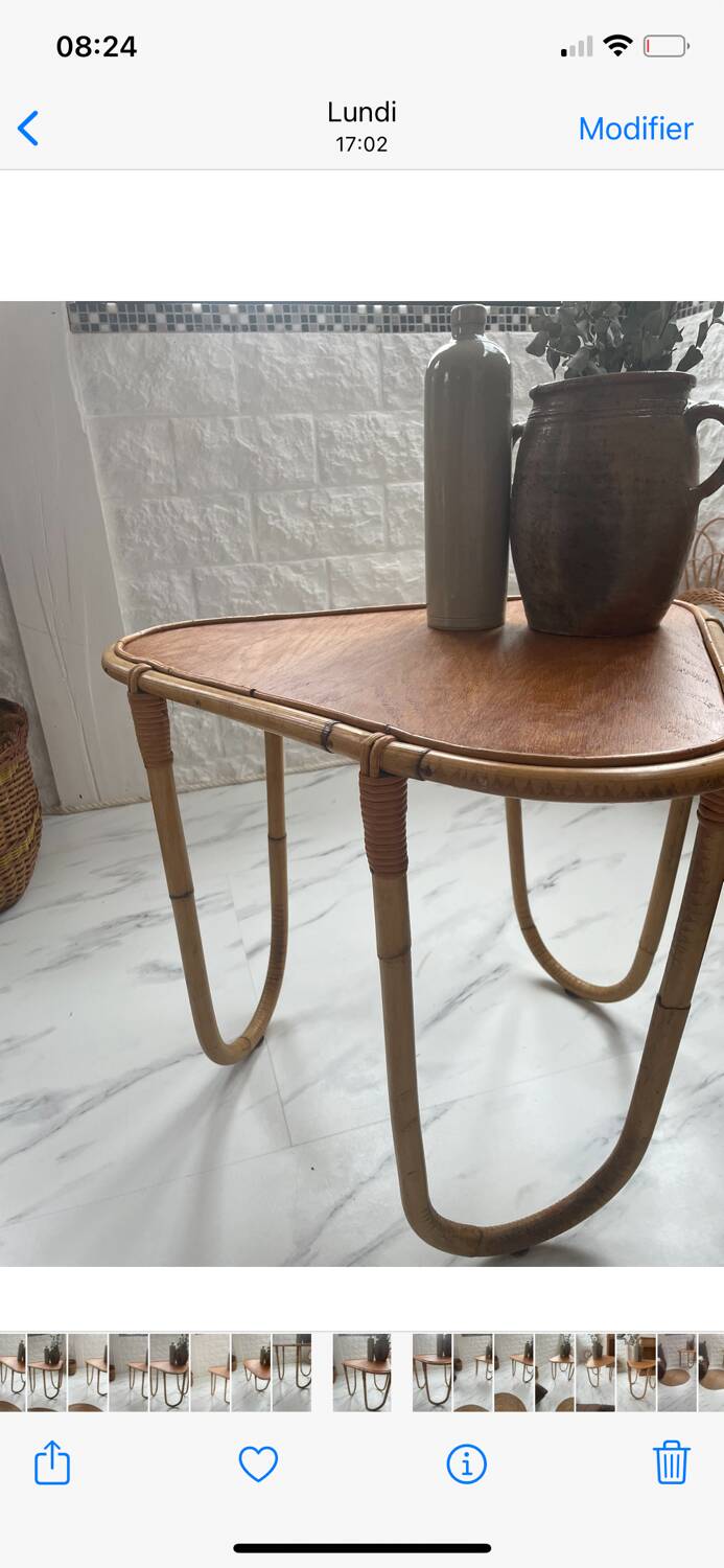 Small banbou tripod table from the 70s