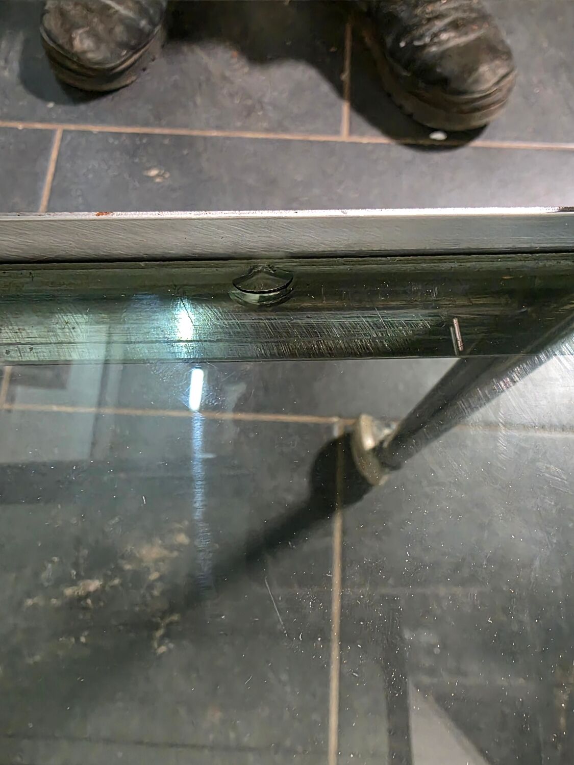 Vintage chrome metal dessert trolley with smoked glass from the 1970s.