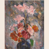 Fleurs en pastel, acrylique sur carton, 53 x 58 cm