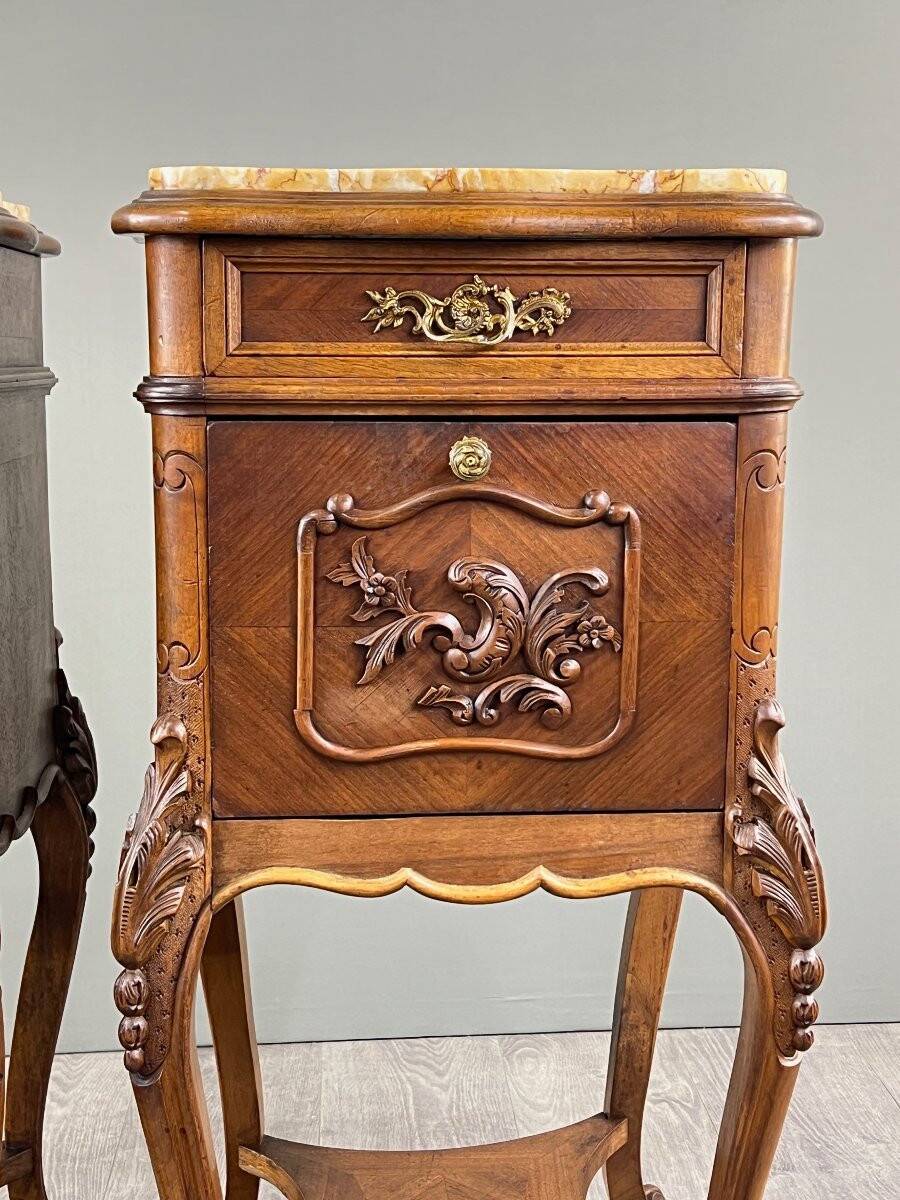 Pair of Louis XV Bedside Tables, Yellow Marble, 19th Century