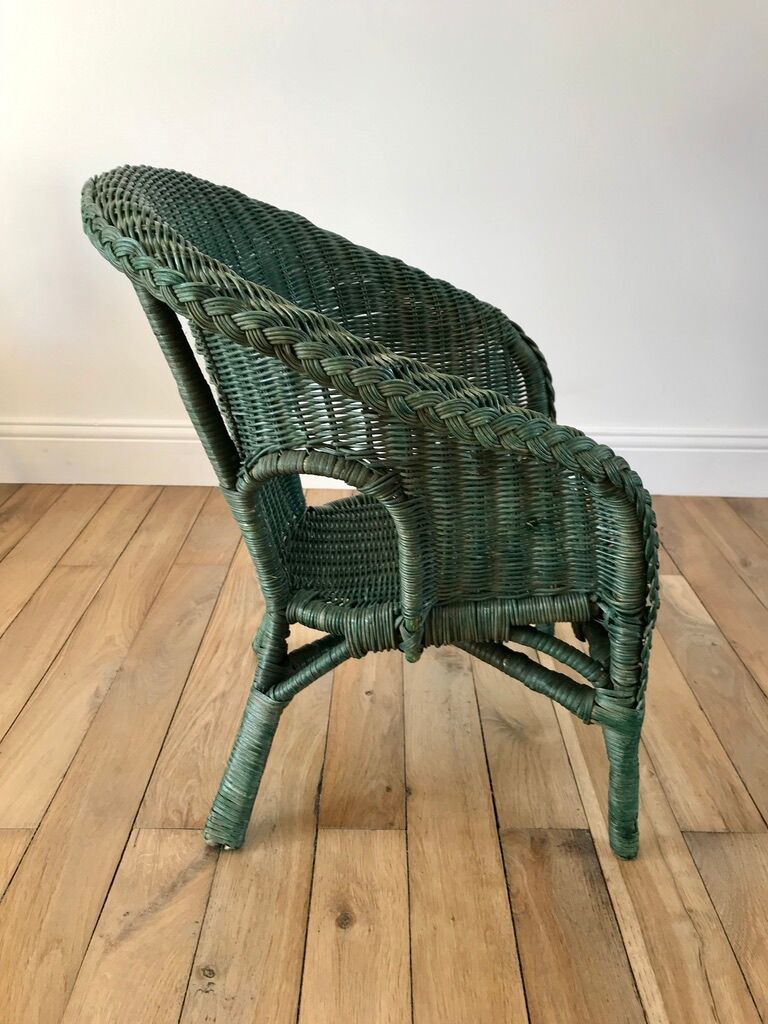 Fauteuil enfant en rotin vert années 60-70
