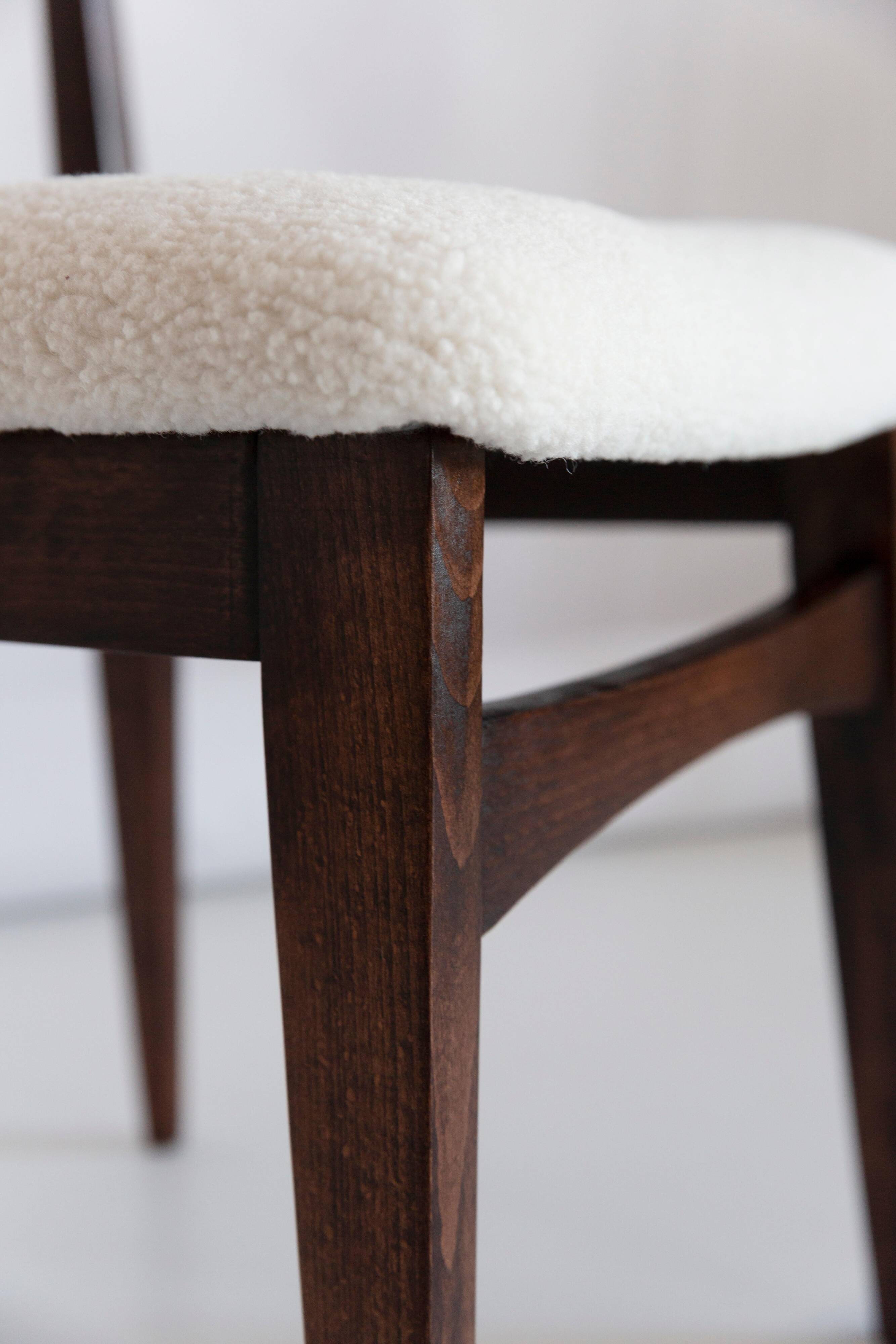 Beech chair with light boucle fabric, design by M. Zielinski, Europe, 1960s