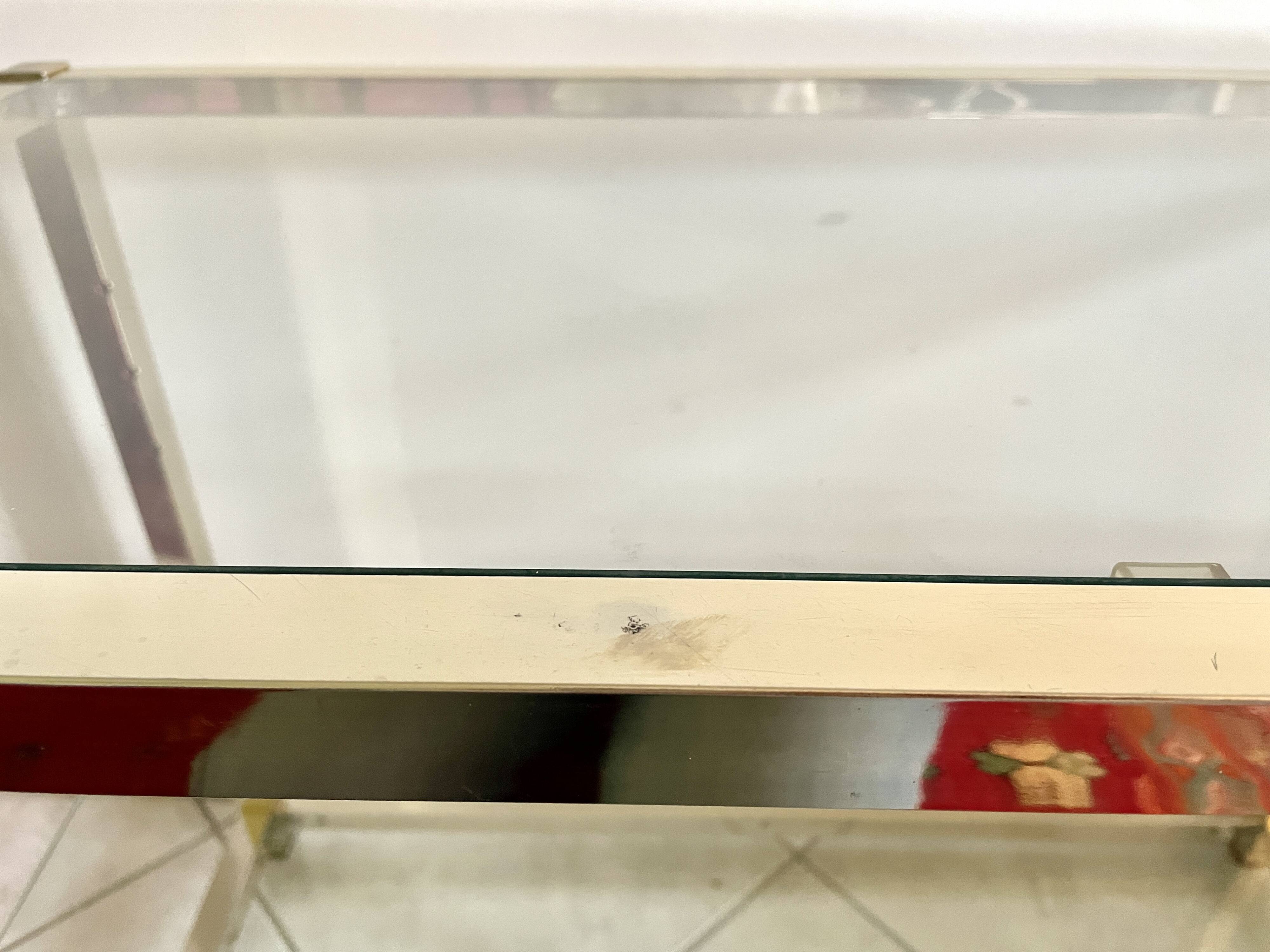 Coffee table with glass and gilded brass shelf France 1970