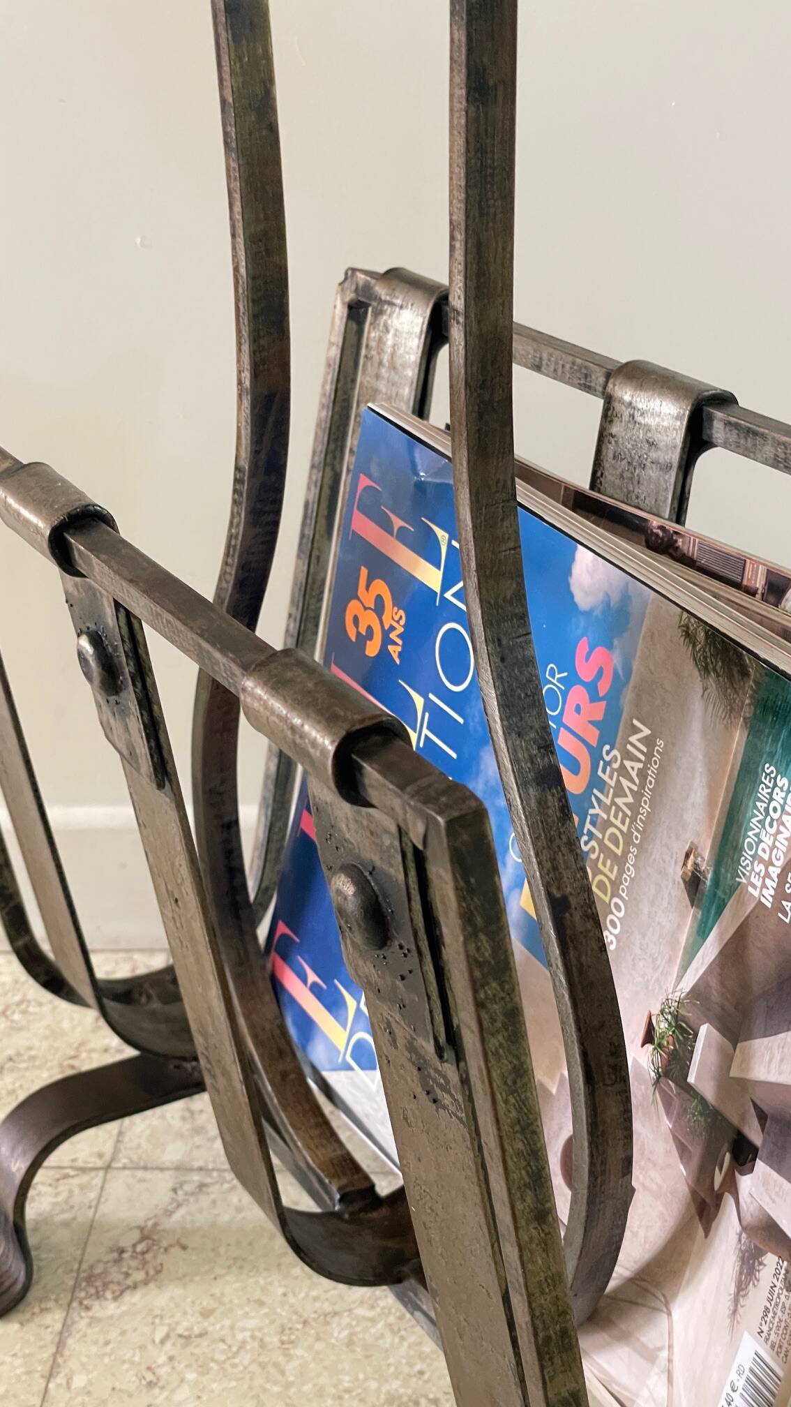 Vintage Brutalist Steel Magazine Rack