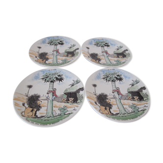 Set of 4 speaking plates Sarreguemines, Benjamin Rabier