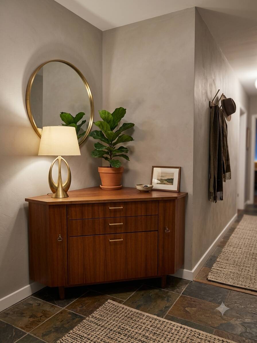 Scandinavian corner unit in teak from the 1960s.