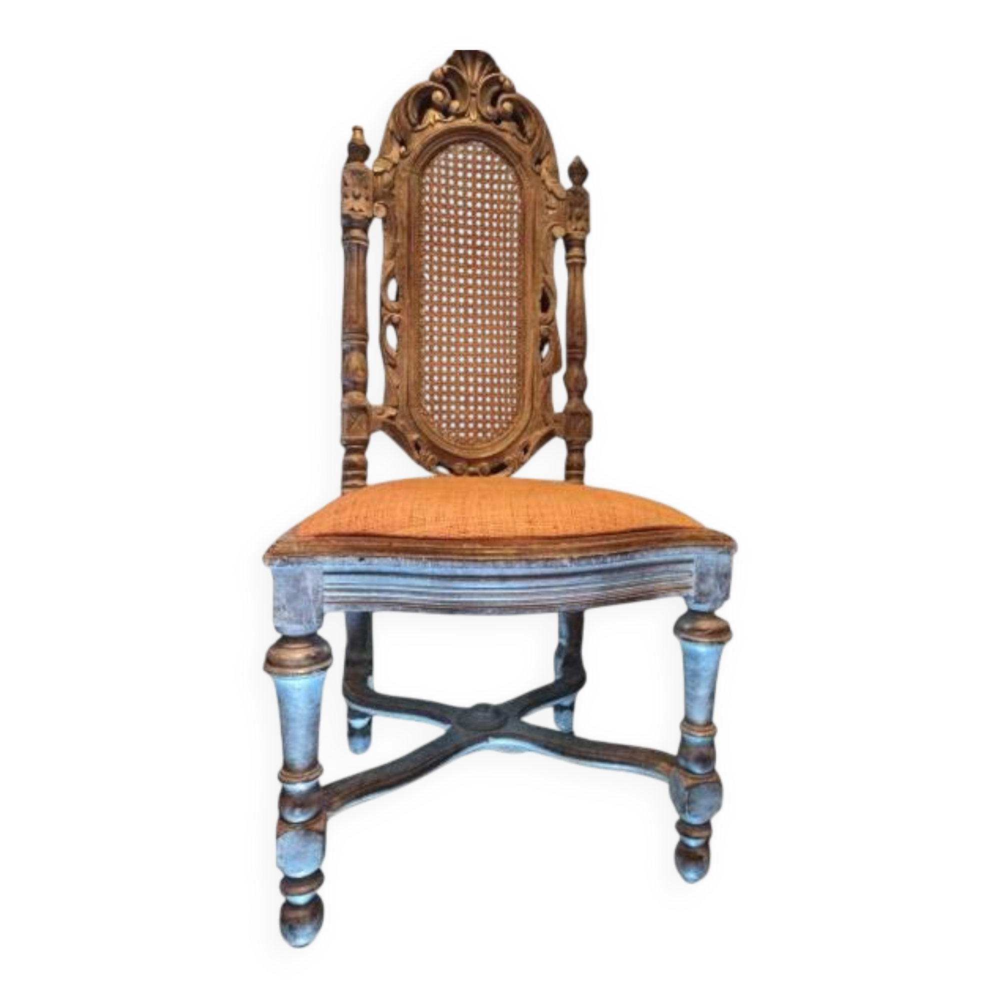 Set of 6 antique Louis XV style chairs – caned & cerused finish