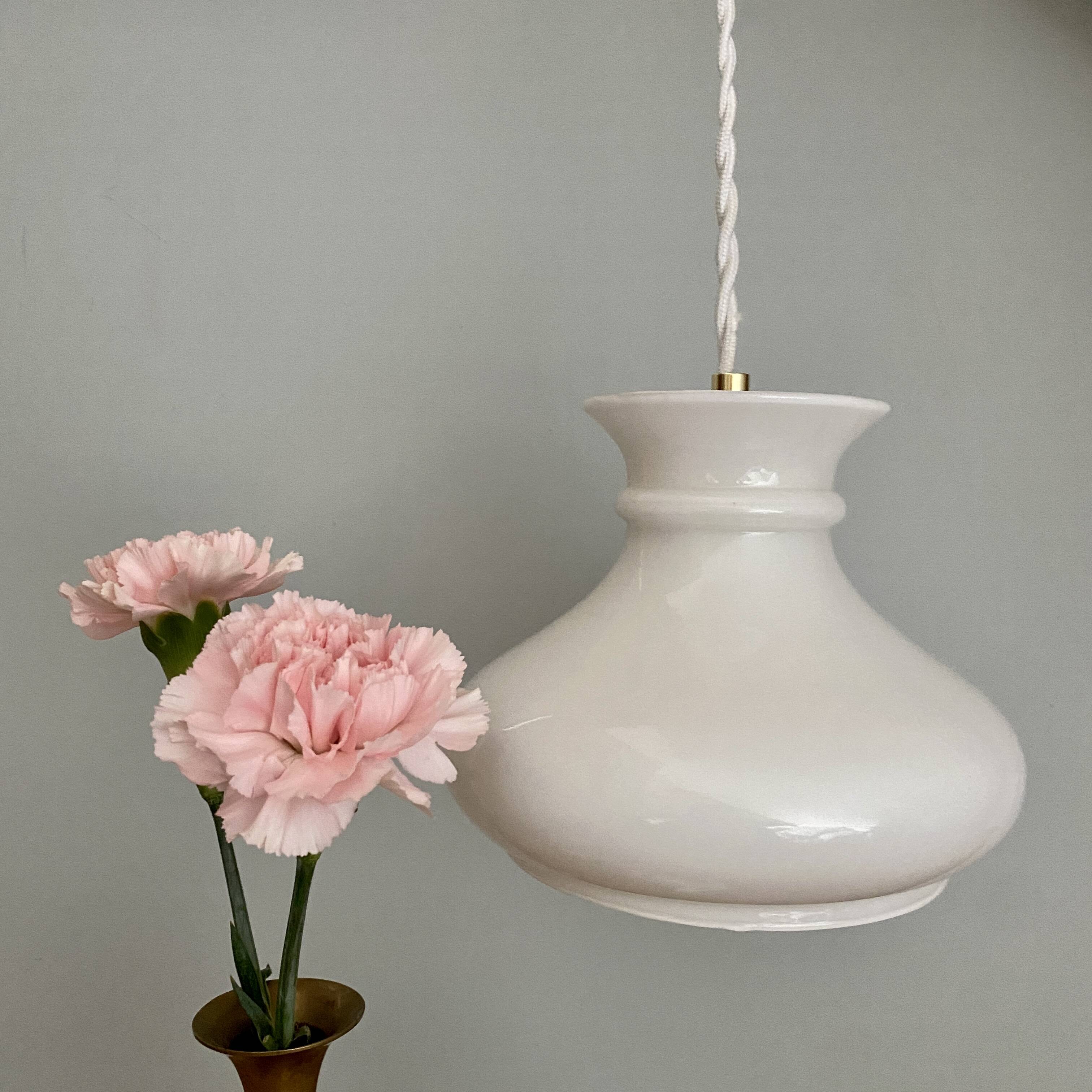 Vintage globe pendant light in white opaline