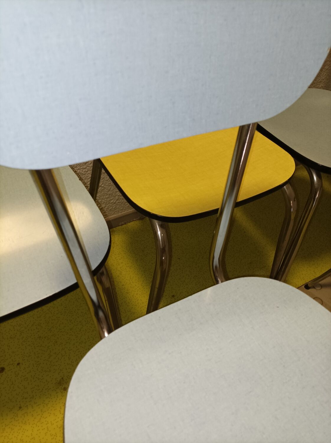 6 vintage formica blue yellow kitchen chairs