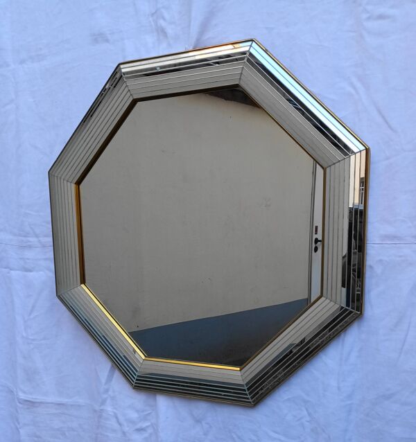 Miroir octogonal Belge ''Miroirs Deknudt'' des années 80