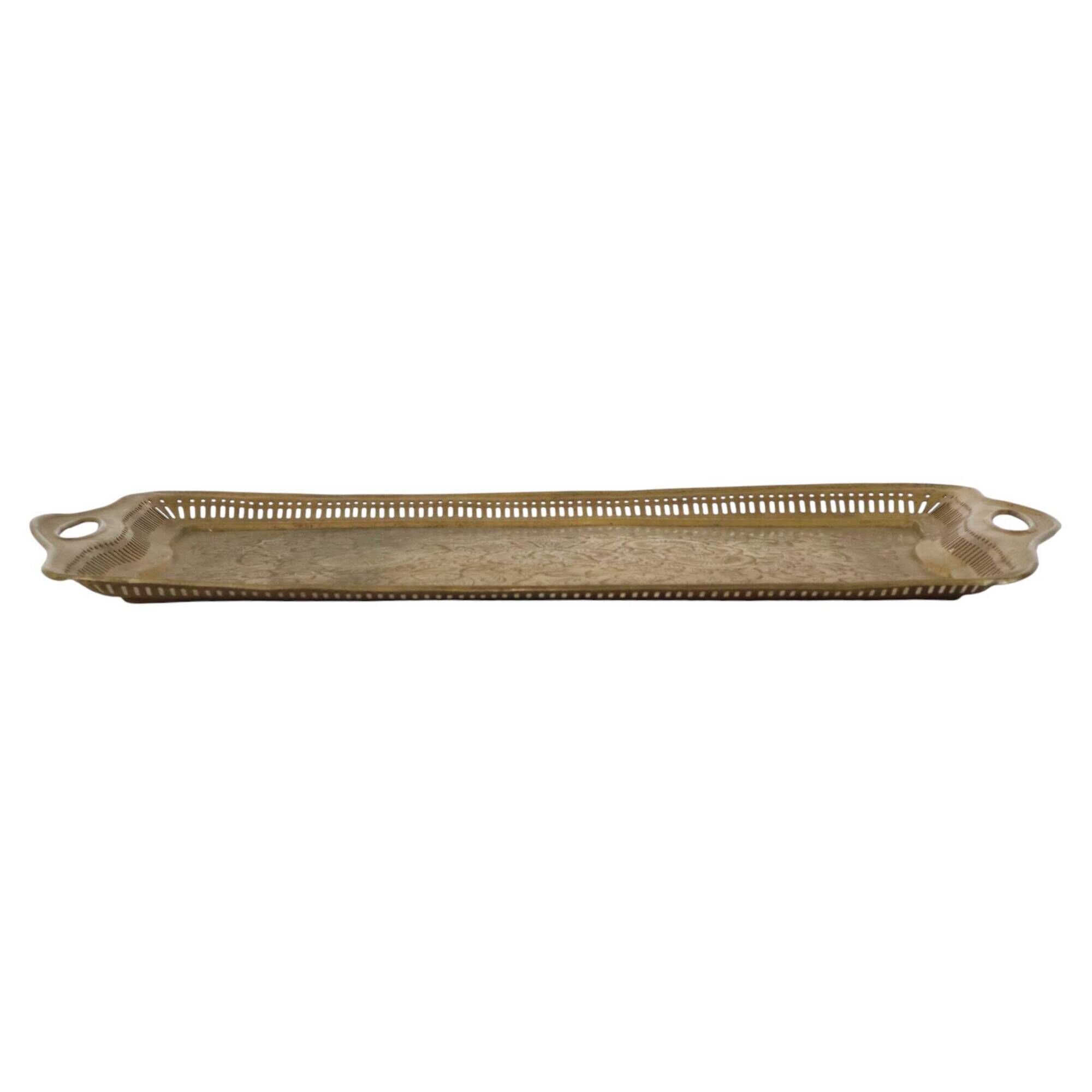 Vintage Oriental Brass Tray with Floral Decoration, 50 cm