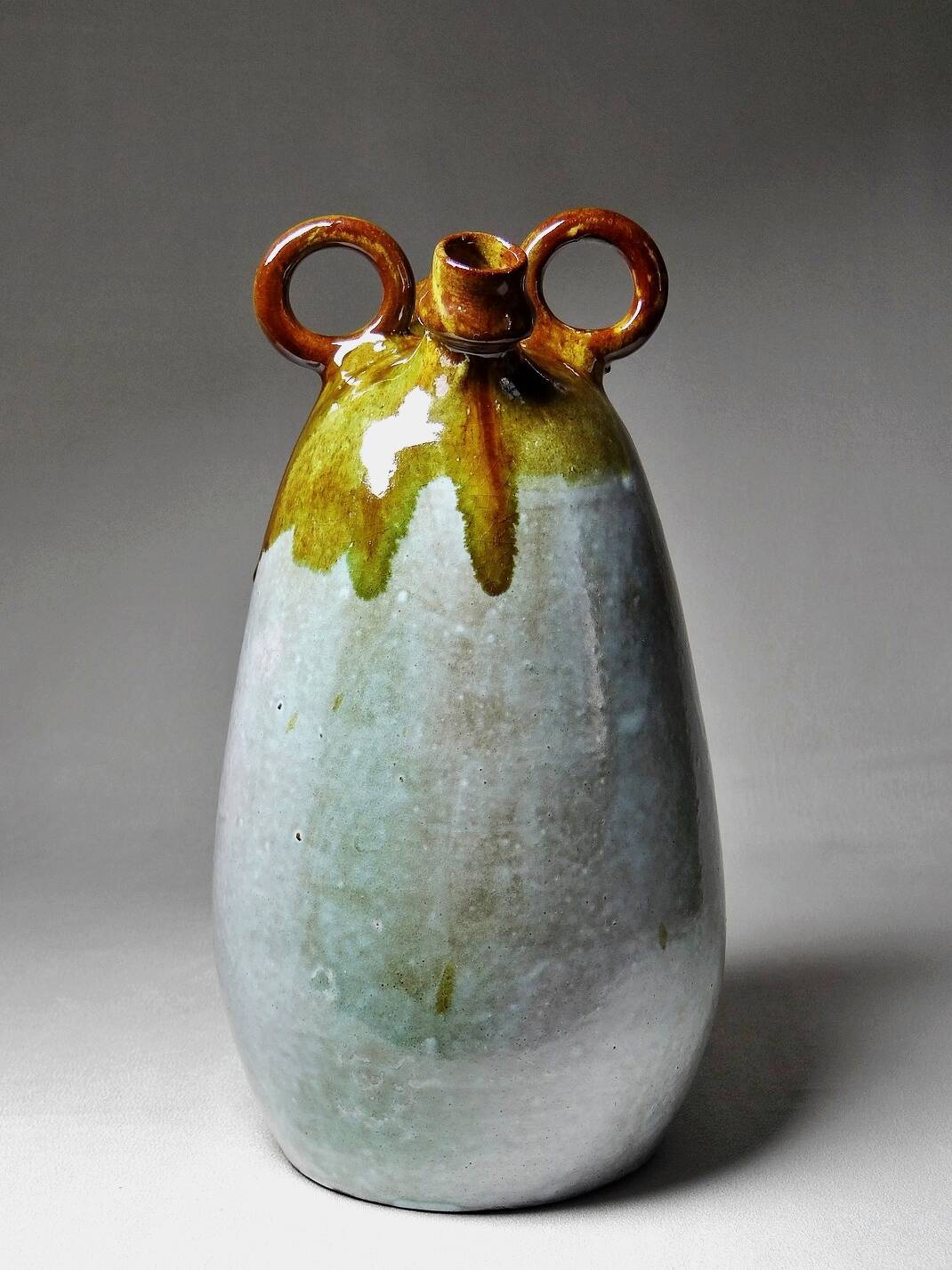 Handcrafted enamelled terracotta water jar signed