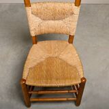 Spanish brutalist rustic Dining Chairs in Oak and Rush