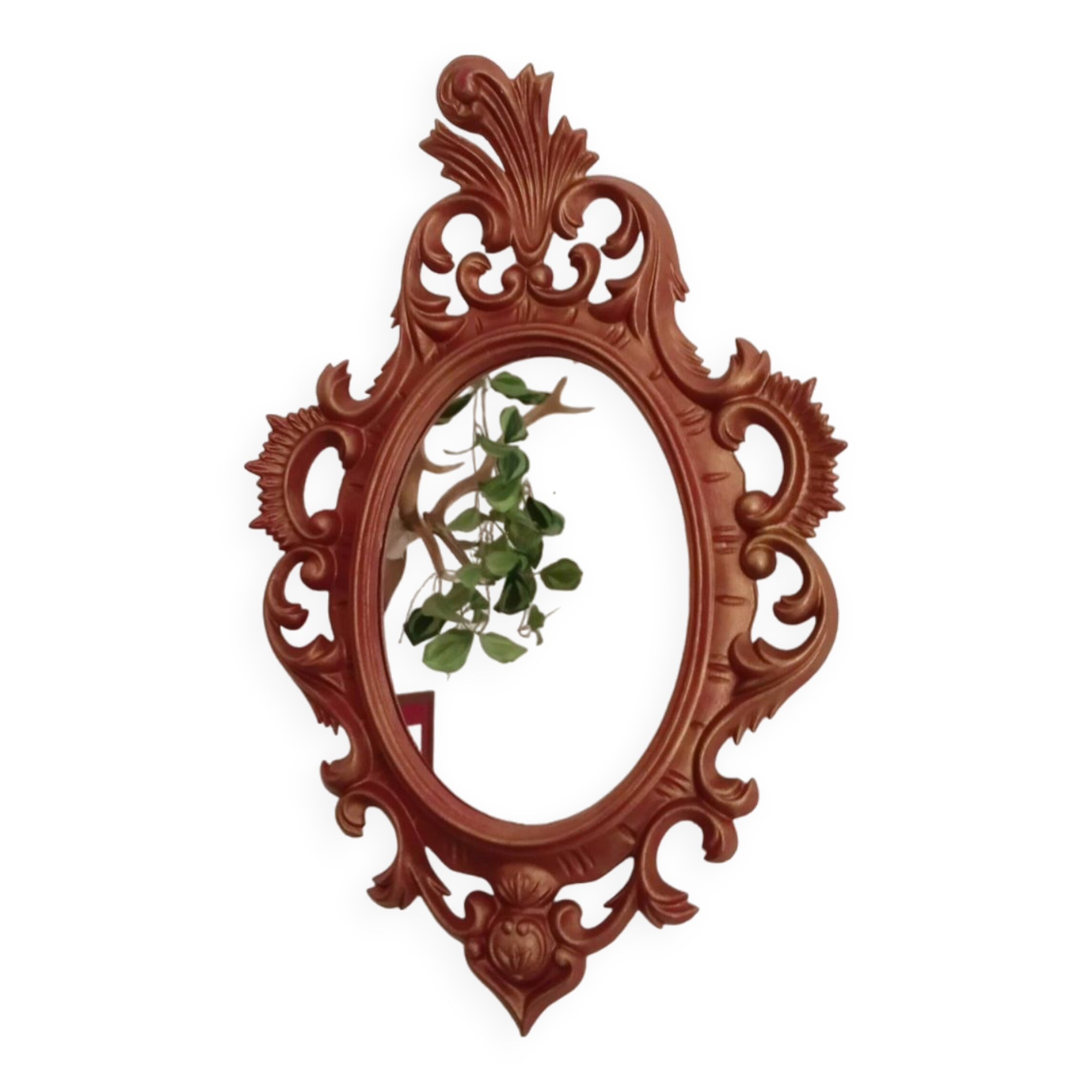 Classic red and gold patinated rocaille mirror, 35 cm x 23 cm