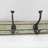 Solid teak coat hook with 2 double cast iron hooks