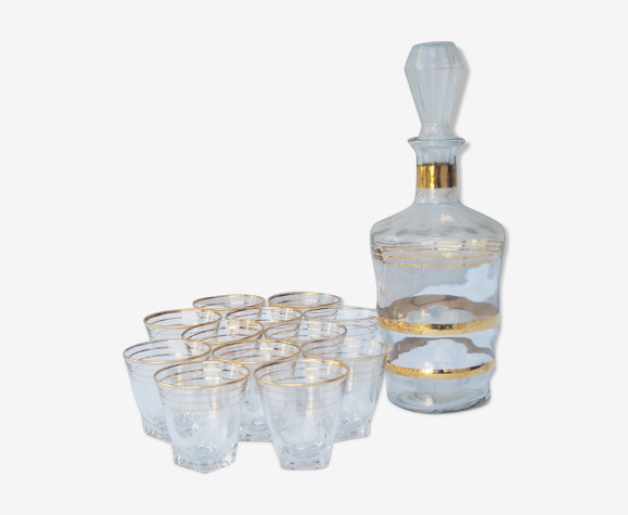 Service à liqueur doré des années 1950-1960 et ses 12 verres