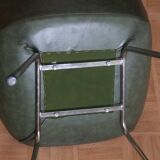 Three green skai chairs with chrome feet