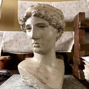 Concrete bust painted in beige - reproduction, detail of "The Dying Slave"