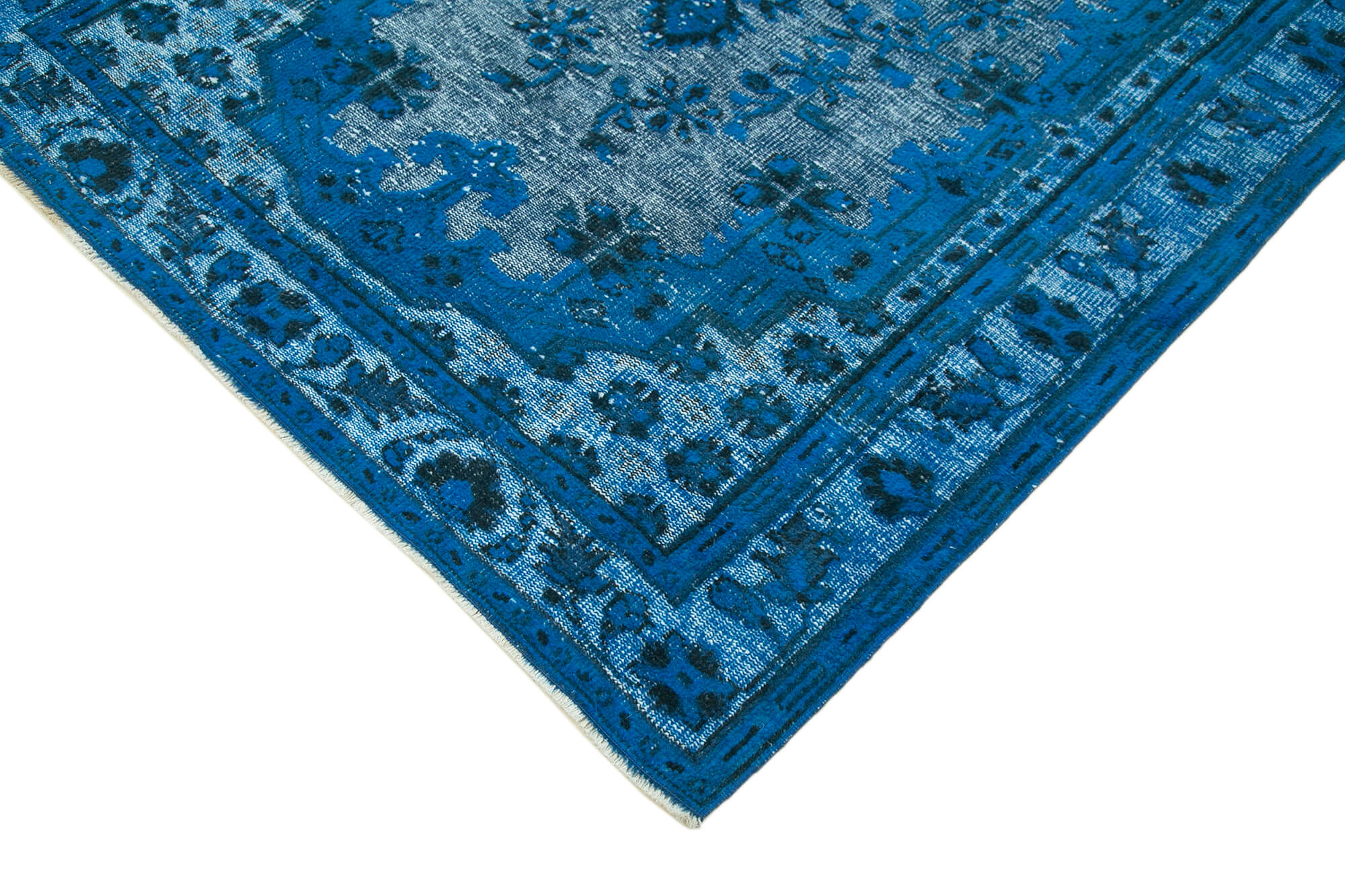 Handmade carved anatolian 1970s 172 cm x 289 cm blue rug