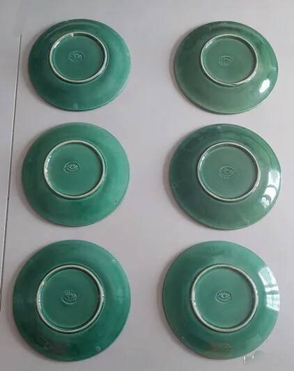6 green flat plates from Terre è Provence + small salad bowl