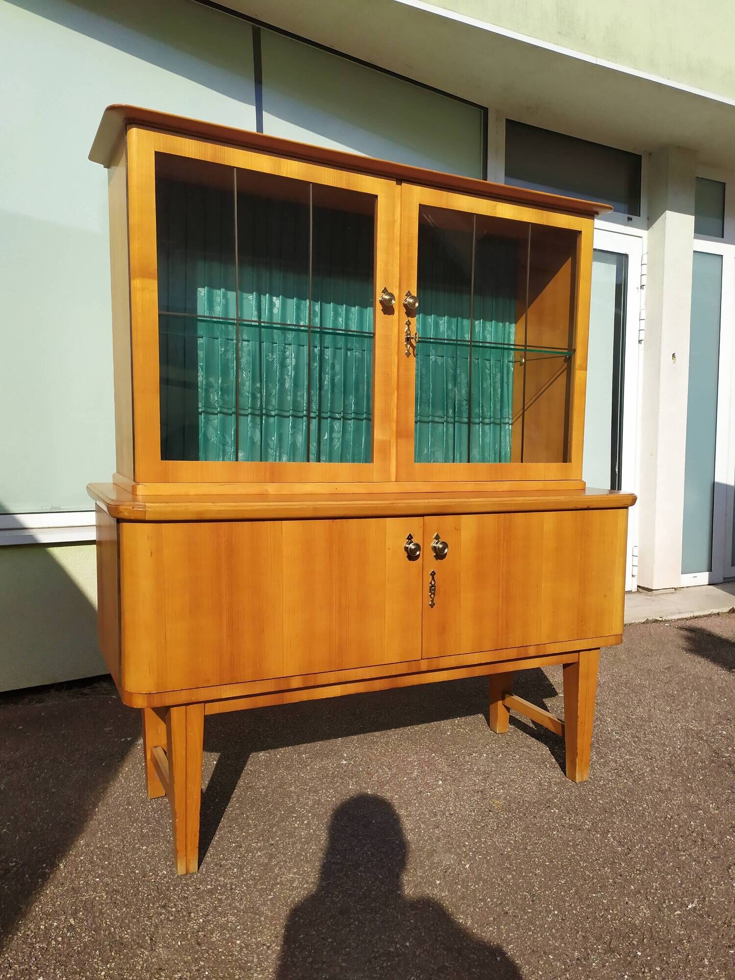 Small high sideboard - sideboard - wood - glass - vintage