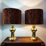 Pair of large vintage 1970s brass living room lamps