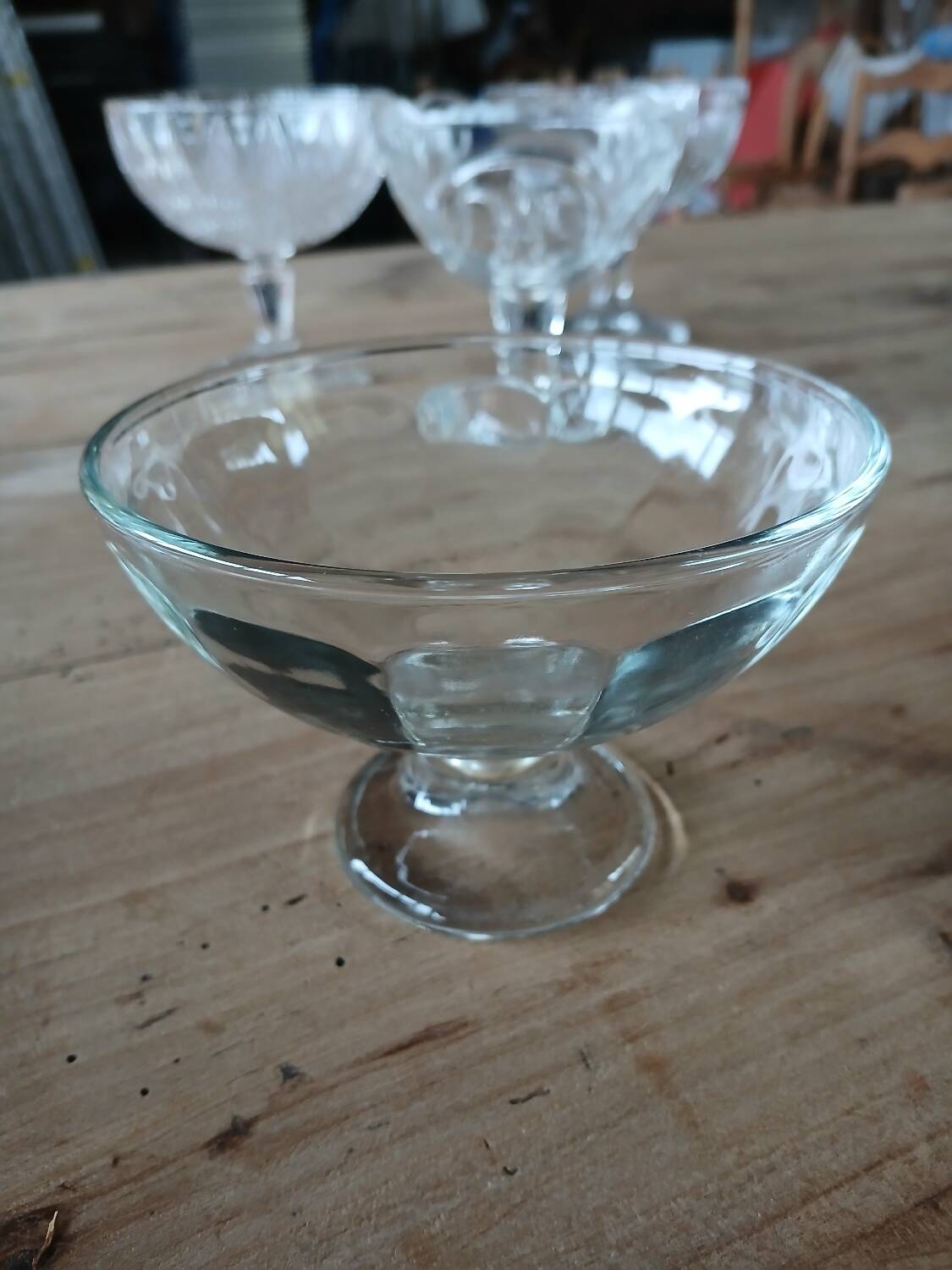 5 antique clear glass cups