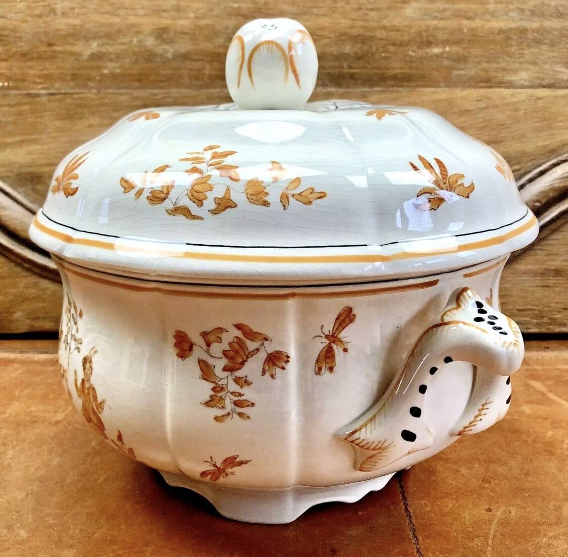 Ancienne soupière légumier Longchamp décor Moustiers Olerys 2