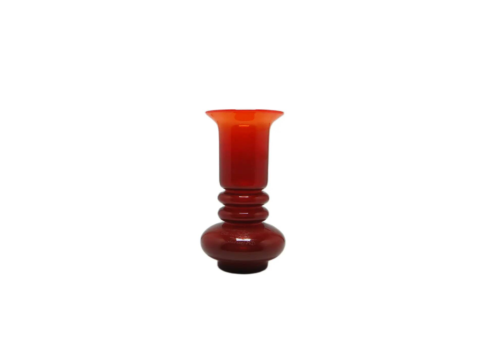 Mid-century modern vase, red glass, by L. Fiedorowicz, Poland, 1970s