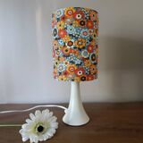 vintage white metal lamp, 70's flower power style shade