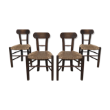 Set de 4 chaises brutalistes bois et corde, art populaire