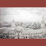 Plaza de España in Seville. Charcoal and graphite drawing. Seville Plaza de España.