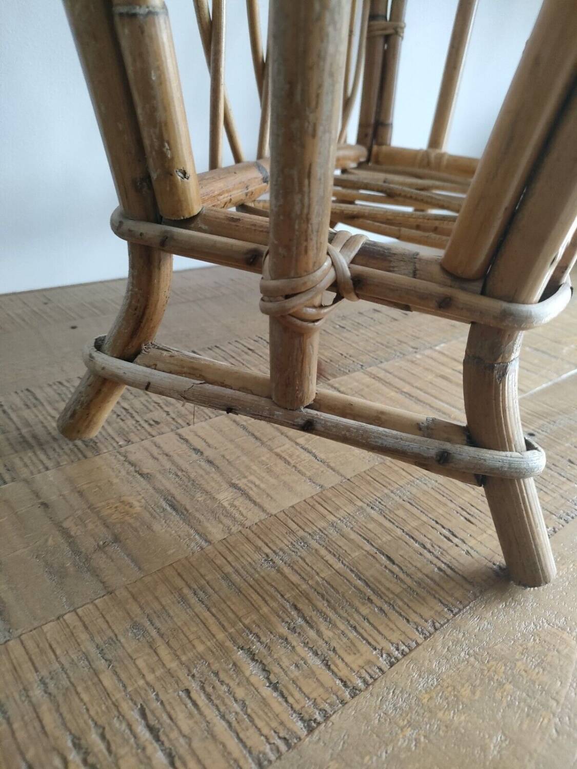 Large Rattan / Wicker Magazine Rack - Curved Shapes - Vintage - Old - 1960s