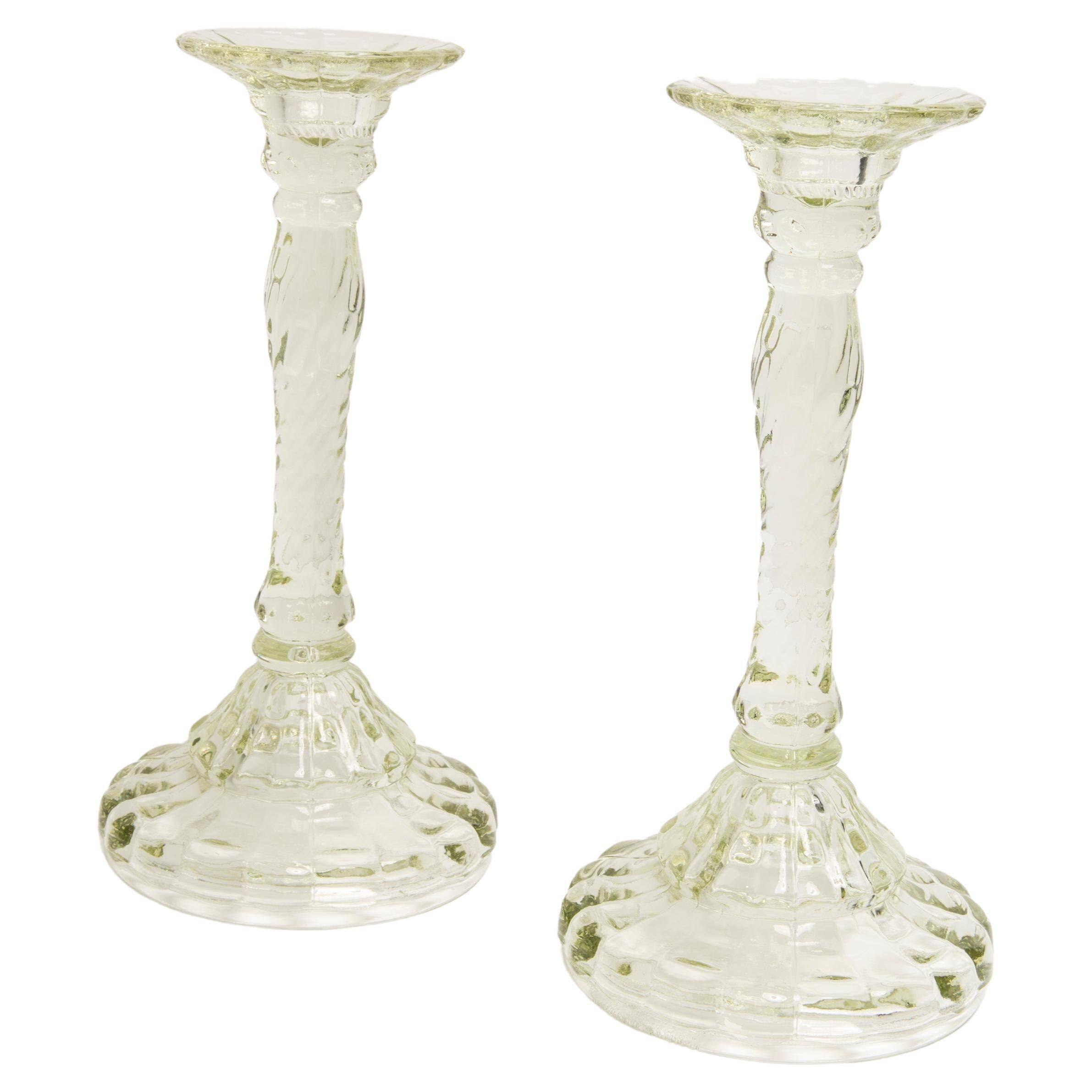 Set of two light green glass candlesticks from the mid-century, Europe, 1960s.