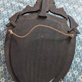 Ancien miroir vénitien, fronton biseauté base bois
