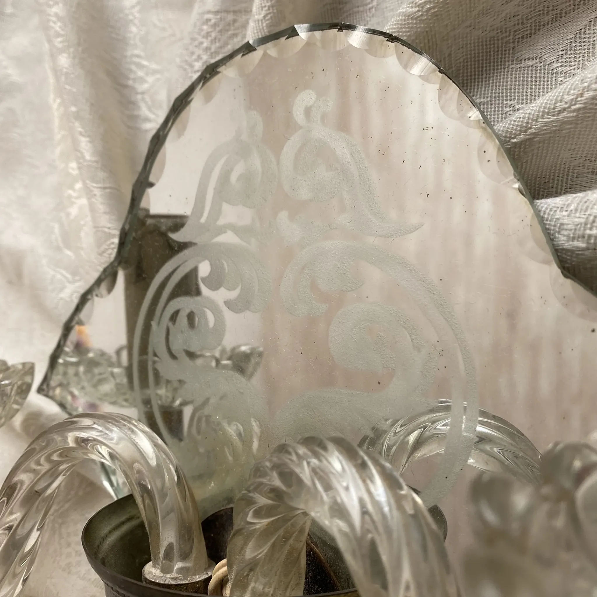 Applique italienne double en verre  et miroir, années 50