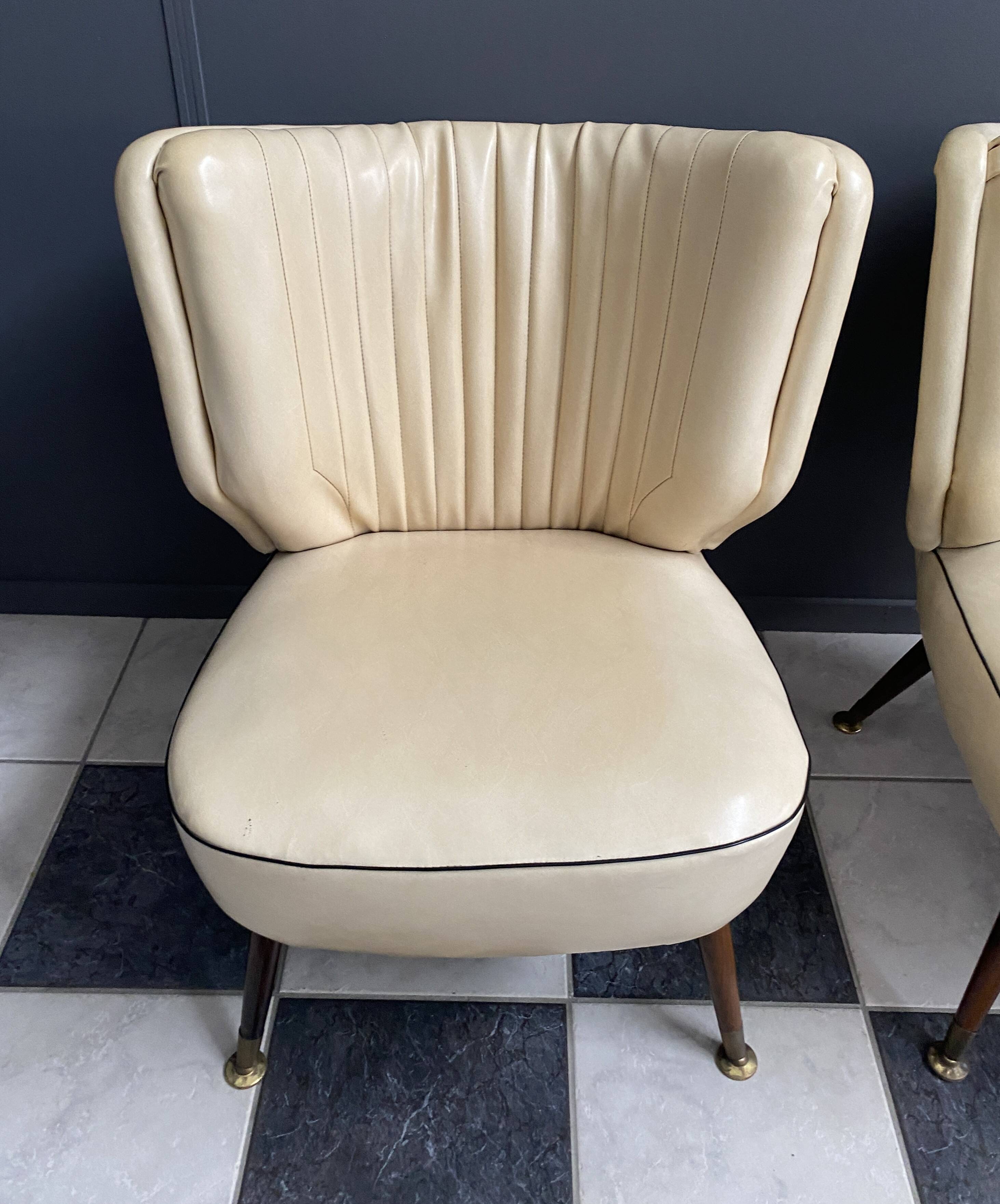 2 white leatherette Cocktail chairs 1960s