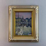 Small port town Oil on canvas