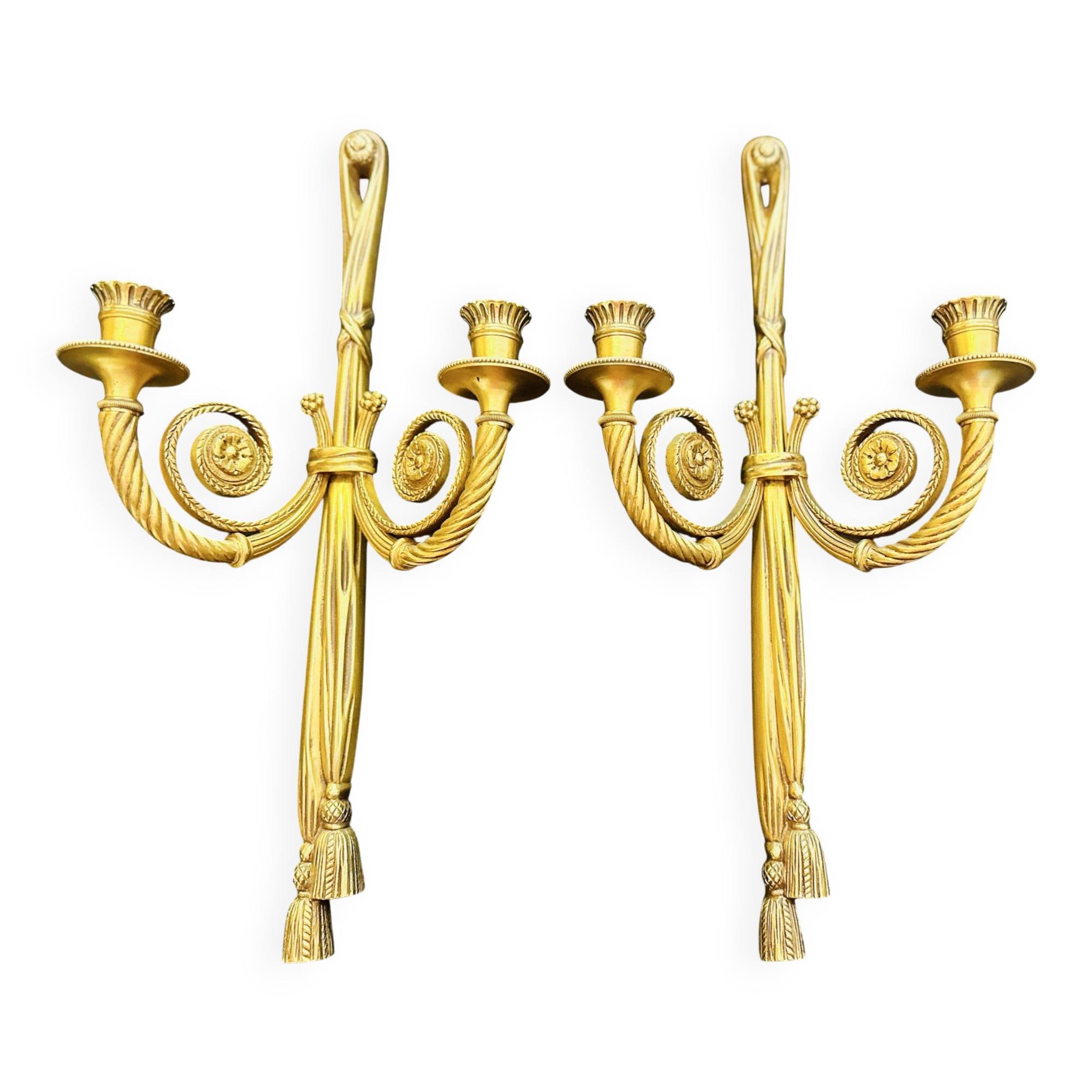 Pair of gilded bronze wall sconces in the Louis XVI style. 20th century.