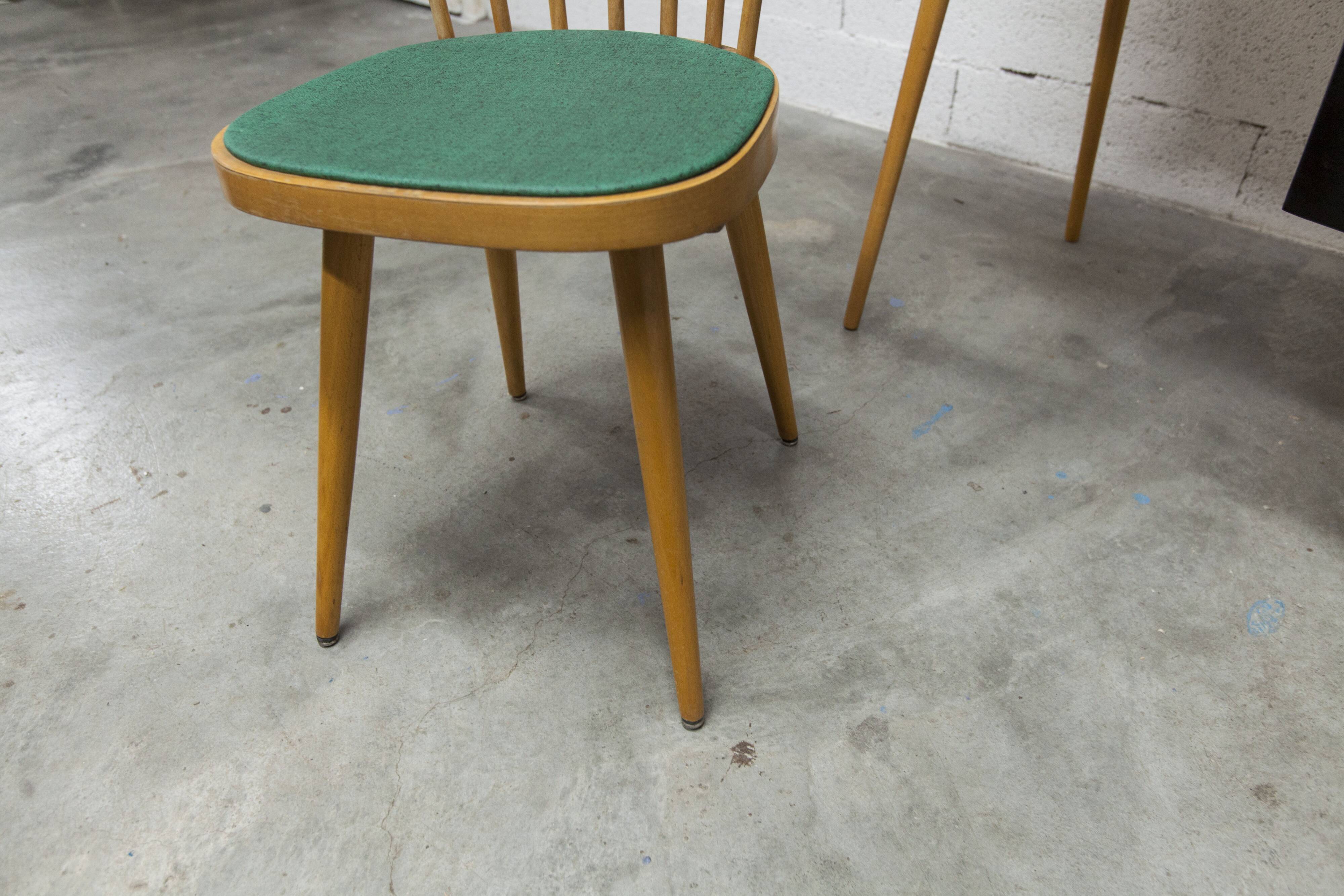 Baumann desk and its matching chair 1960 formica wood and black with green seat