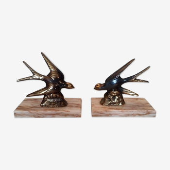 Pair of art deco swallows bookends