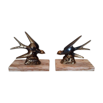 Pair of art deco swallows bookends