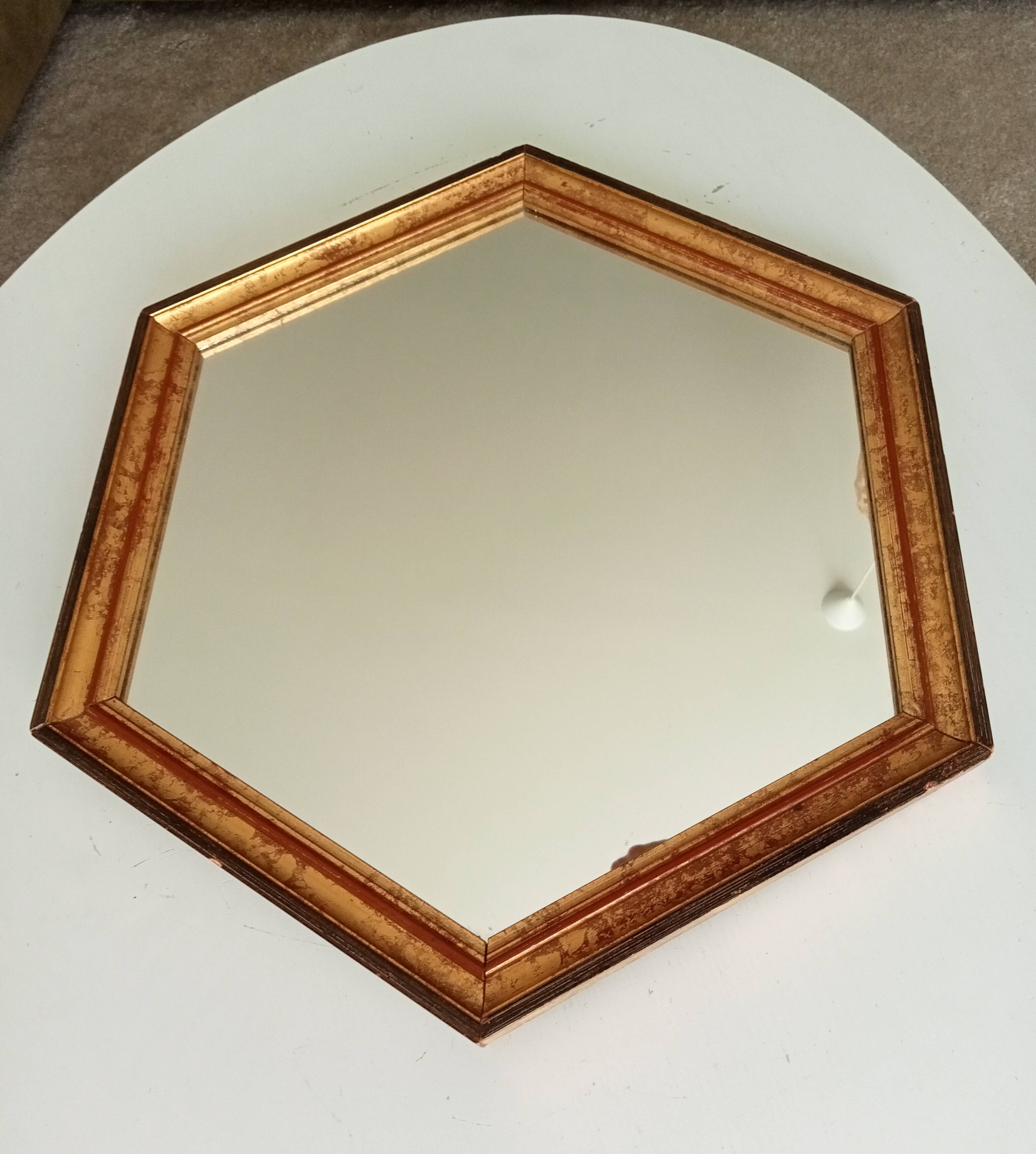 Miroir vintage hexagonale bohème chic en bois doré
