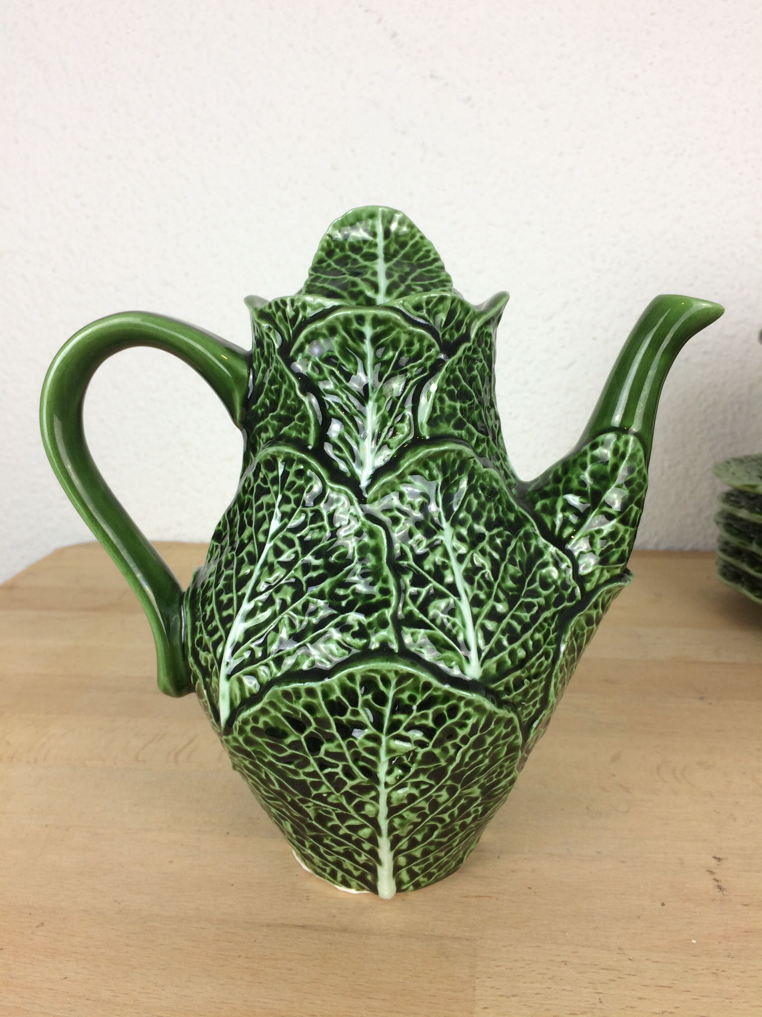 Ceramic cabbage tea set, 6 cups, teapot