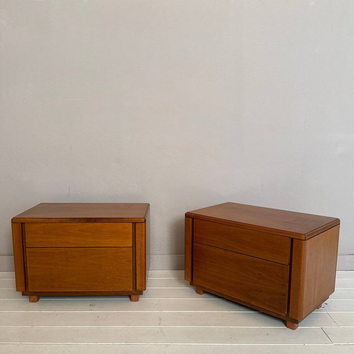 Mid-Century Italian Walnut Bedside Tables with Drawers, 1960s, Set of 2
