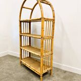 Boho chic arched bamboo shelves 1970s MCM Italian Dal Vera freestanding bookcase