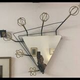 Astrobale 1960 wall mirror coat rack with 6 gold metal hooks