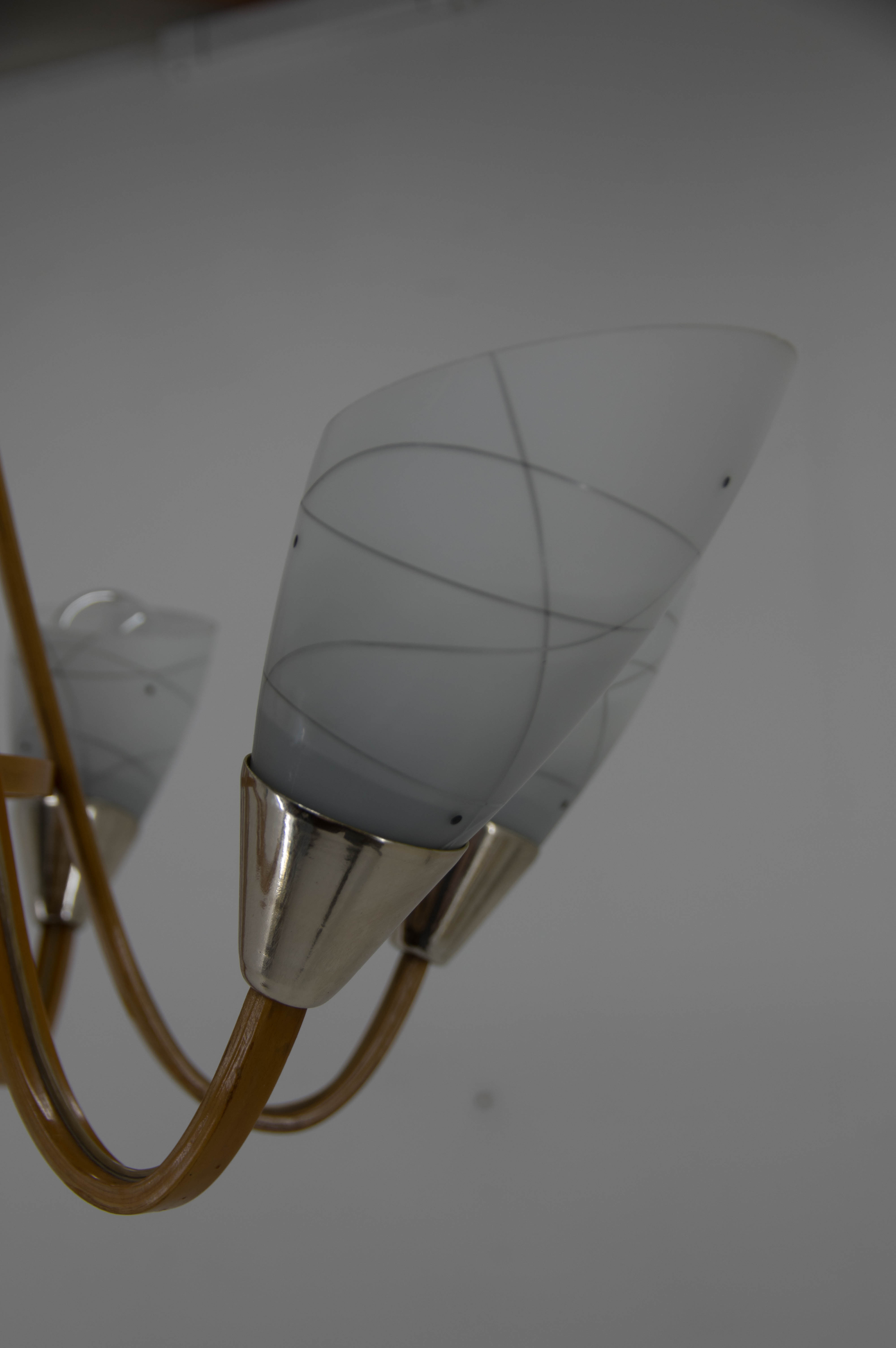 Mid-Century Wood & Glass Chandelier by Dřevo Humpolec, 1960s