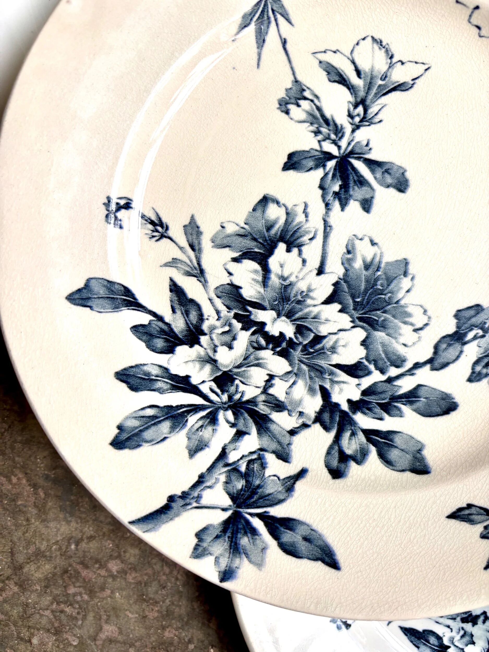 6 Lunéville flat plates in blue ironstone, "Azaléa" service