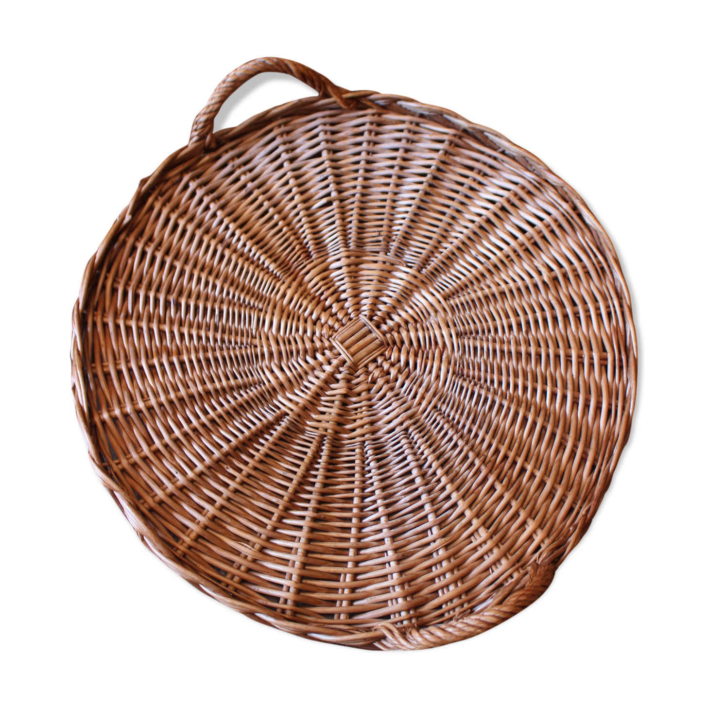 Round wicker top two handles vintage basketry